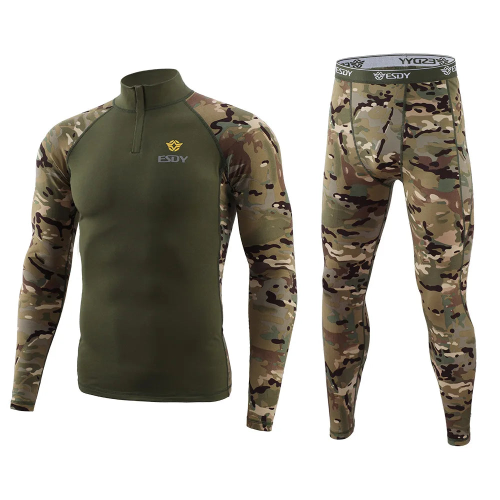 New Outdoor Sports Underwear Set – Camo Long-Sleeve Top & Pants