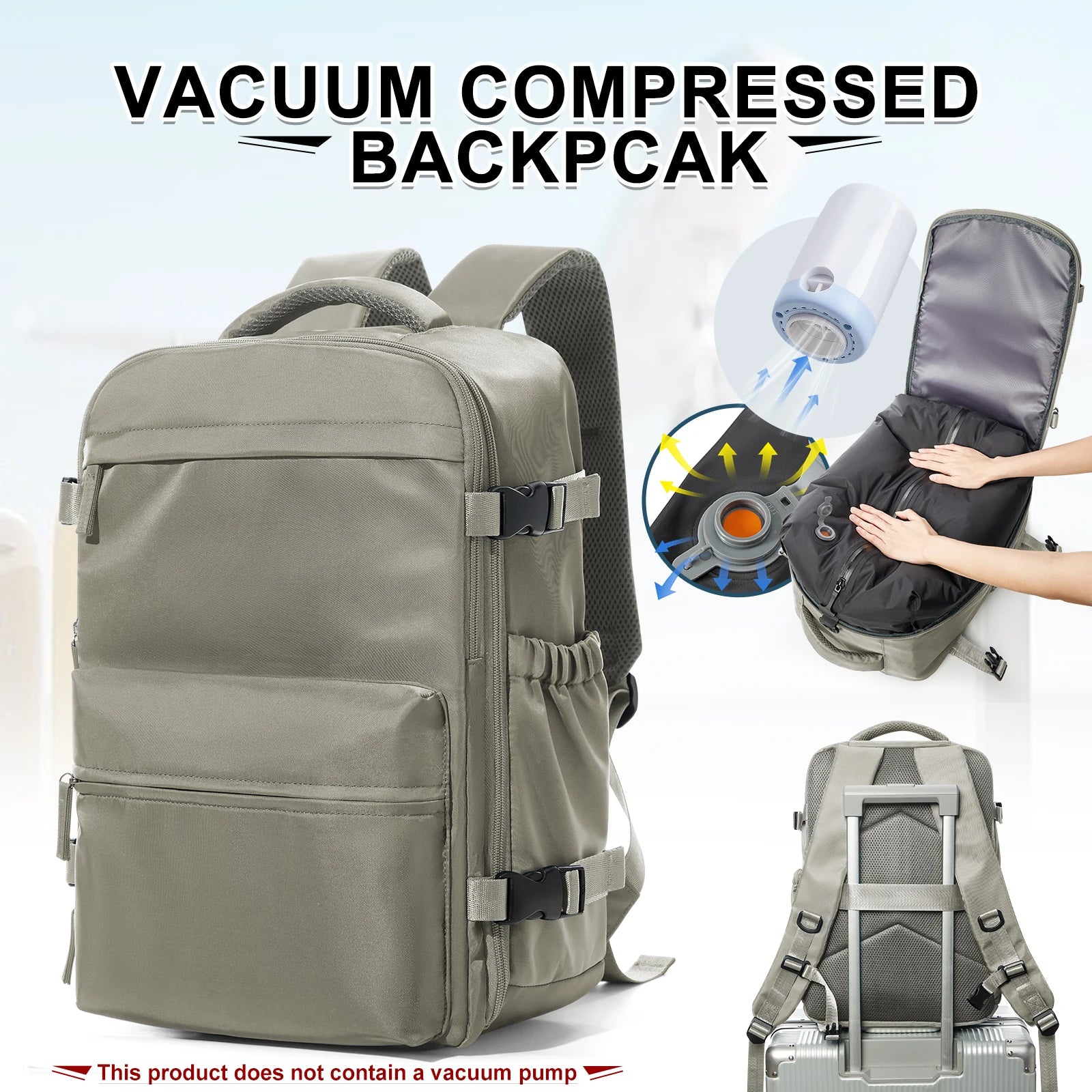 Camping Vacuum Travel Backpack For Women Men，Student Travel Cabin Vacuum Compression Backpack, 15.6 in laptop backpack Schoolbag