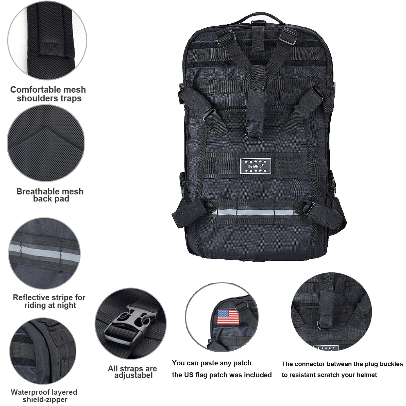 Motorcycle Helmet Backpack Waterproof Large Capacity for Riders Military Molle Systerm Riding Hiking Camping Cycling Accessories