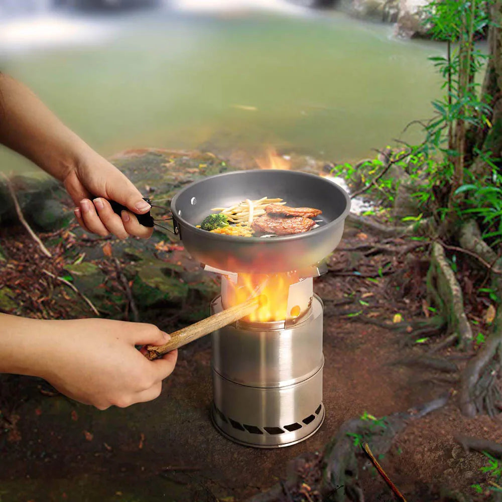 Portable Outdoor Camping Stove Wood Burning Mini Lightweight Stainless Steel  Stove Picnic BBQ Cooker Travel Adventure Tools