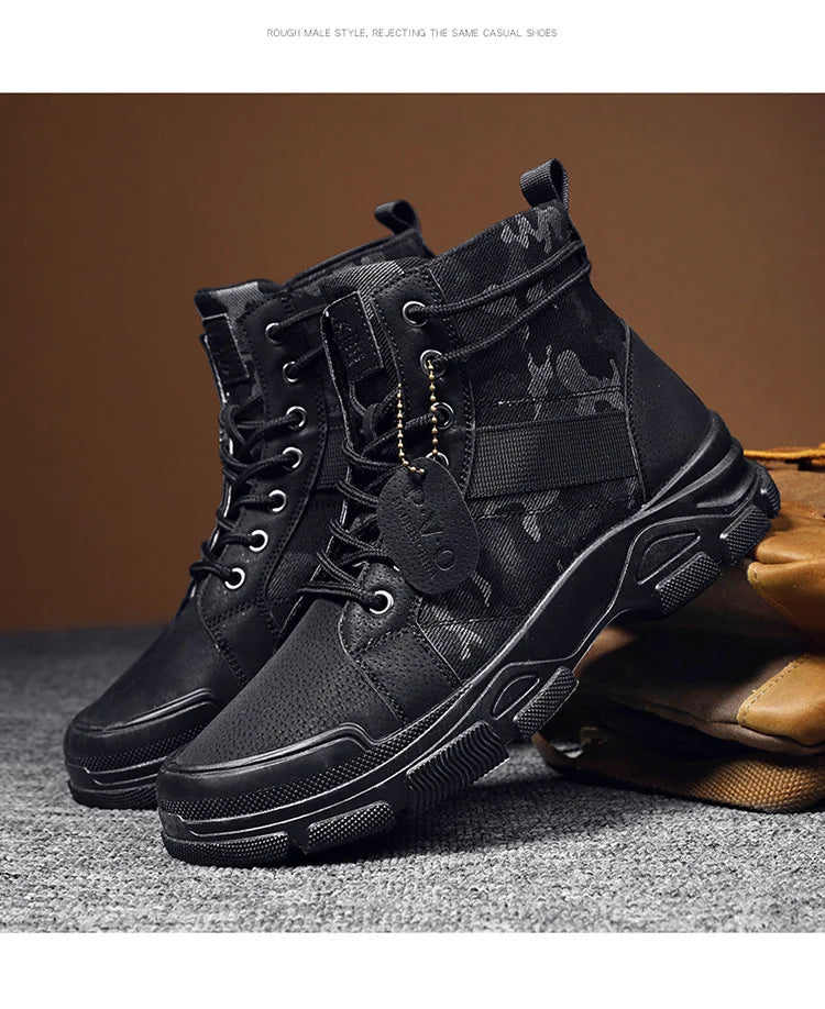 Men’s Casual Outdoor Desert Boots – Camouflage Lace-Up Platform Shoes