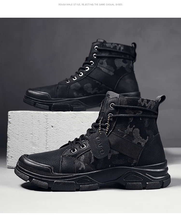 Men’s Casual Outdoor Desert Boots – Camouflage Lace-Up Platform Shoes