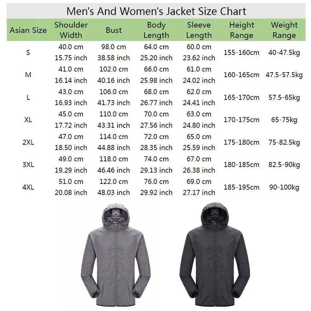 Camping Rain Jacket – Unisex Waterproof Sun Protection Windbreaker