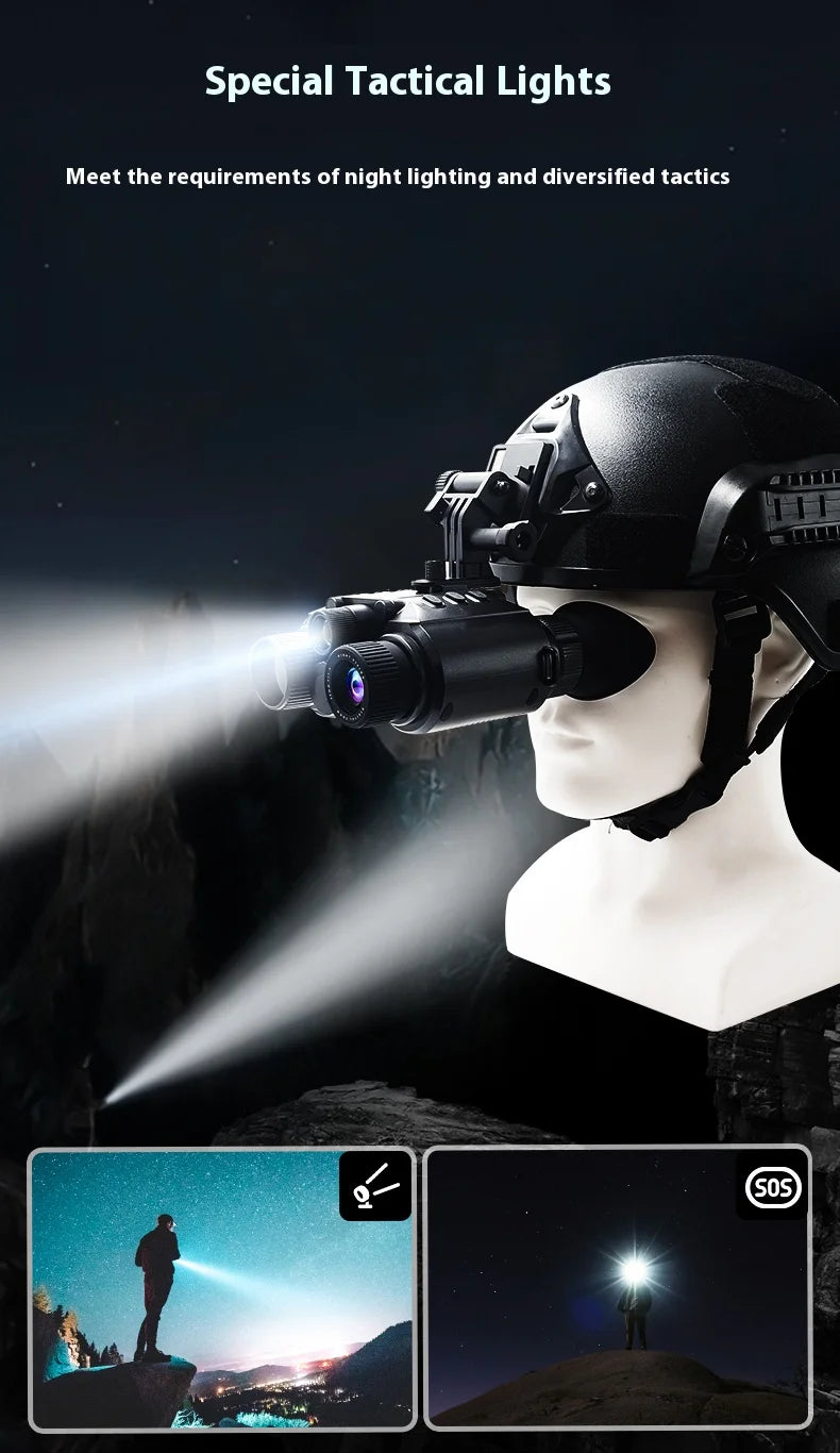 4K Night Vision Binoculars Goggles Head Mounted 8x Digital Zoom Telescope Infrared Tactical Flashlight Helmet Camping Hunting