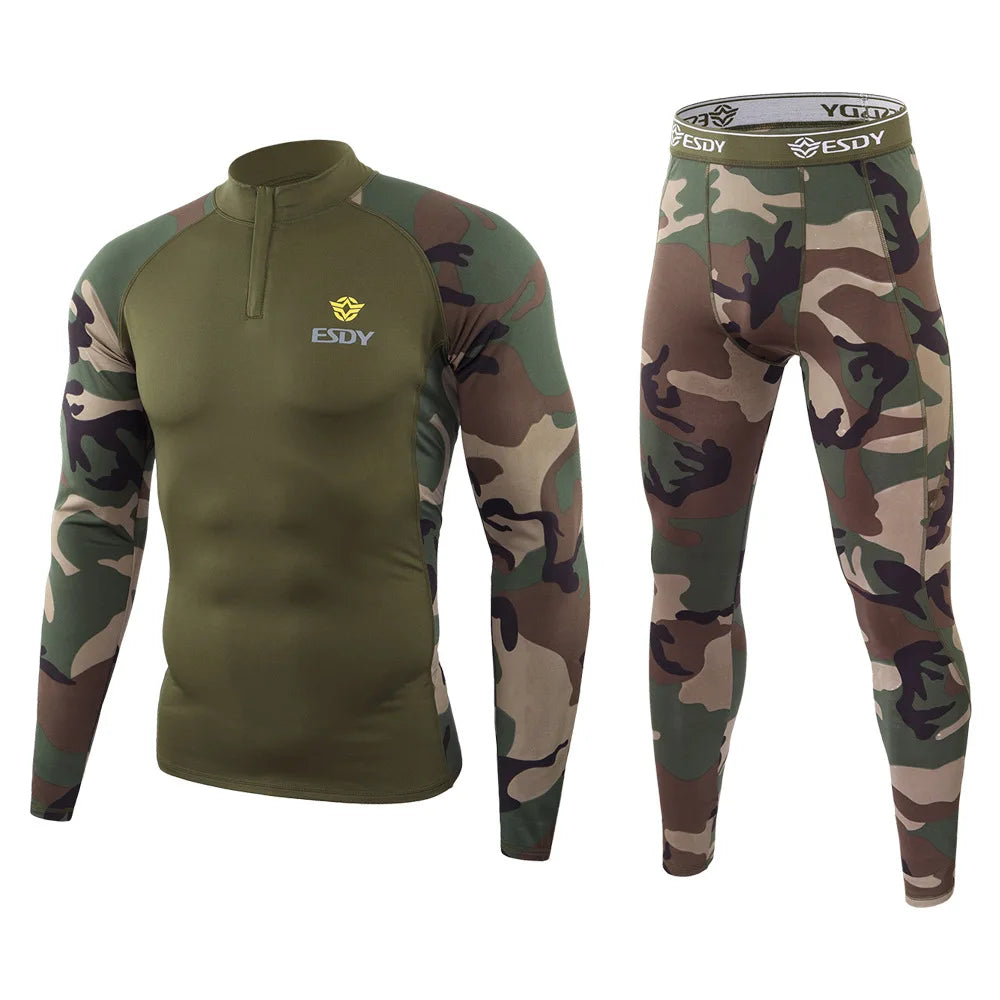 New Outdoor Sports Underwear Set – Camo Long-Sleeve Top & Pants
