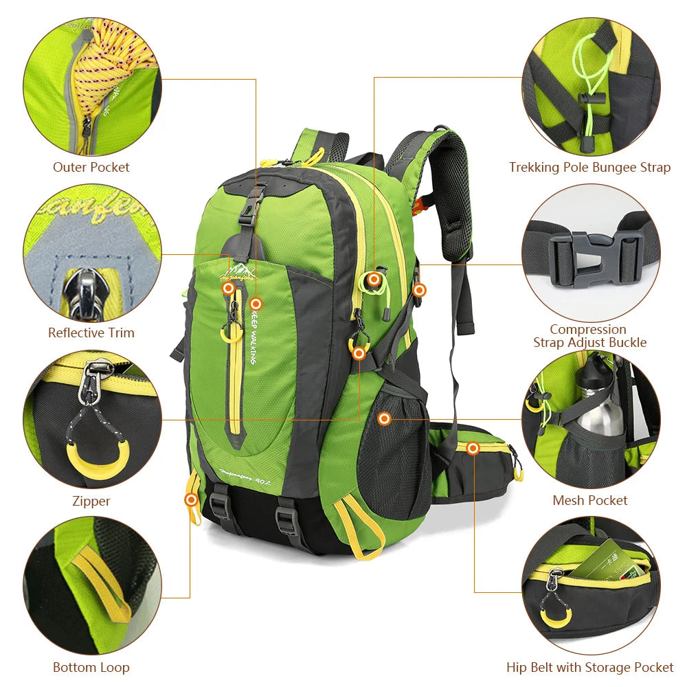 Cycle Climb 40L Water Resistant Travel Backpack Camp Hike Laptop Daypack Trekking Climb Back Bags For Outdoor  Men Women