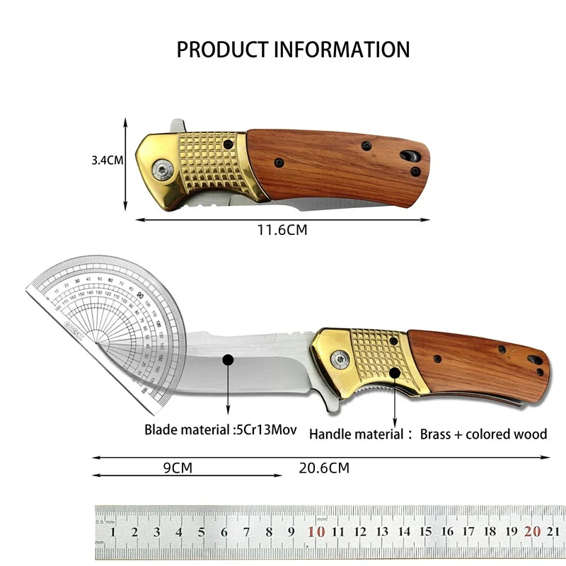 Camping DA96 Folding Knife Fishing Fruit Knife Brass+Colorful Wood Handle Hunting Self Defense Rescue EDC Folding Knife