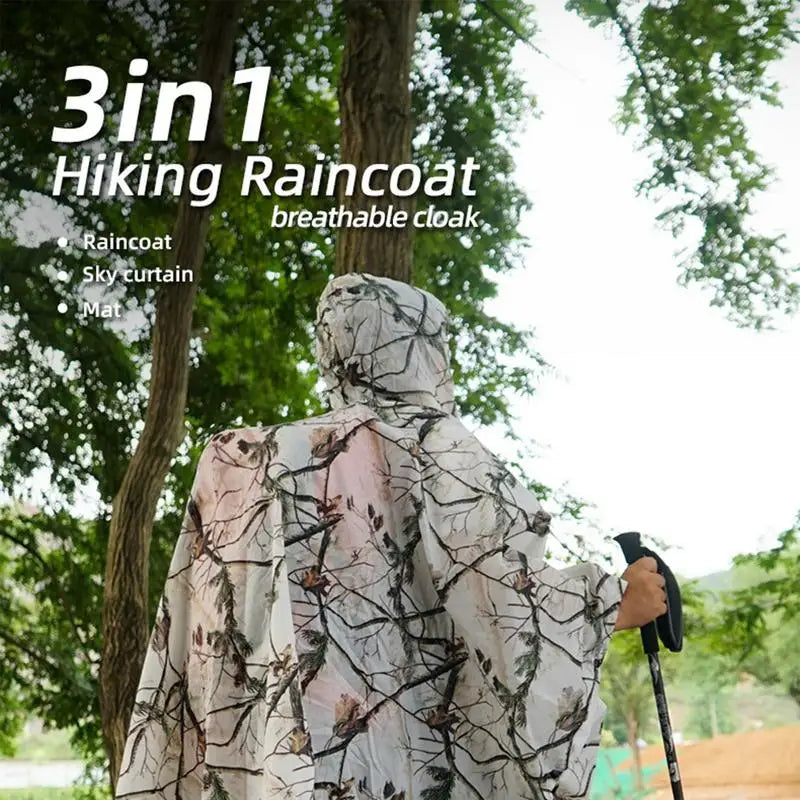 3 In 1 Raincoat Backpack Rain Cover Rain Coat Hood Hiking Cycling Rain Cover Poncho Raincoat Waterproof Outdoor Camping Tent Mat