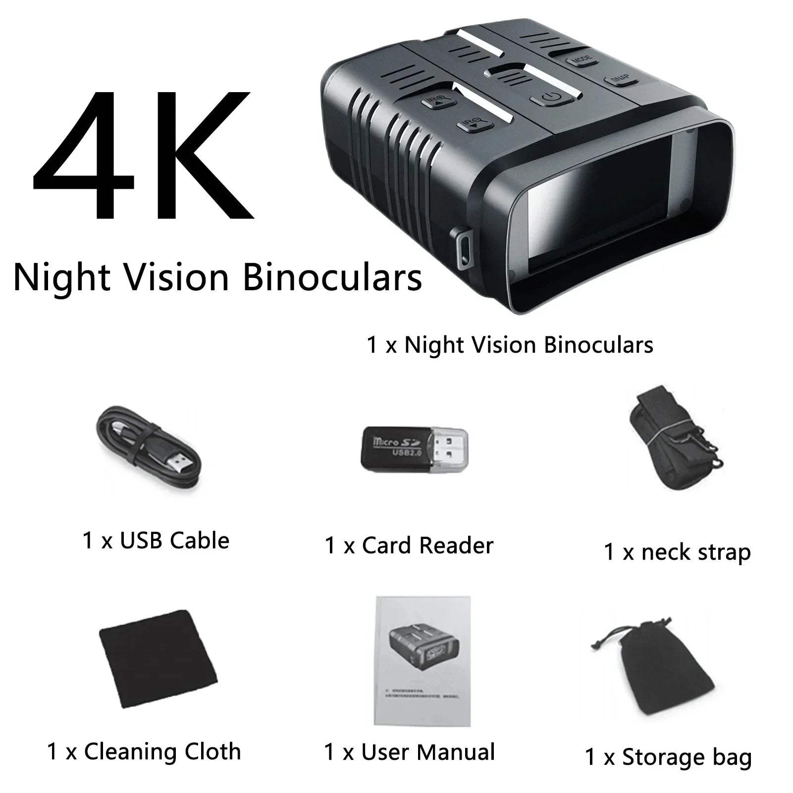 4K Night Vision Binoculars – 10x Digital Zoom 800m Range 8W Infrared WiFi Telescope for Hunting & Camping with Video Recording