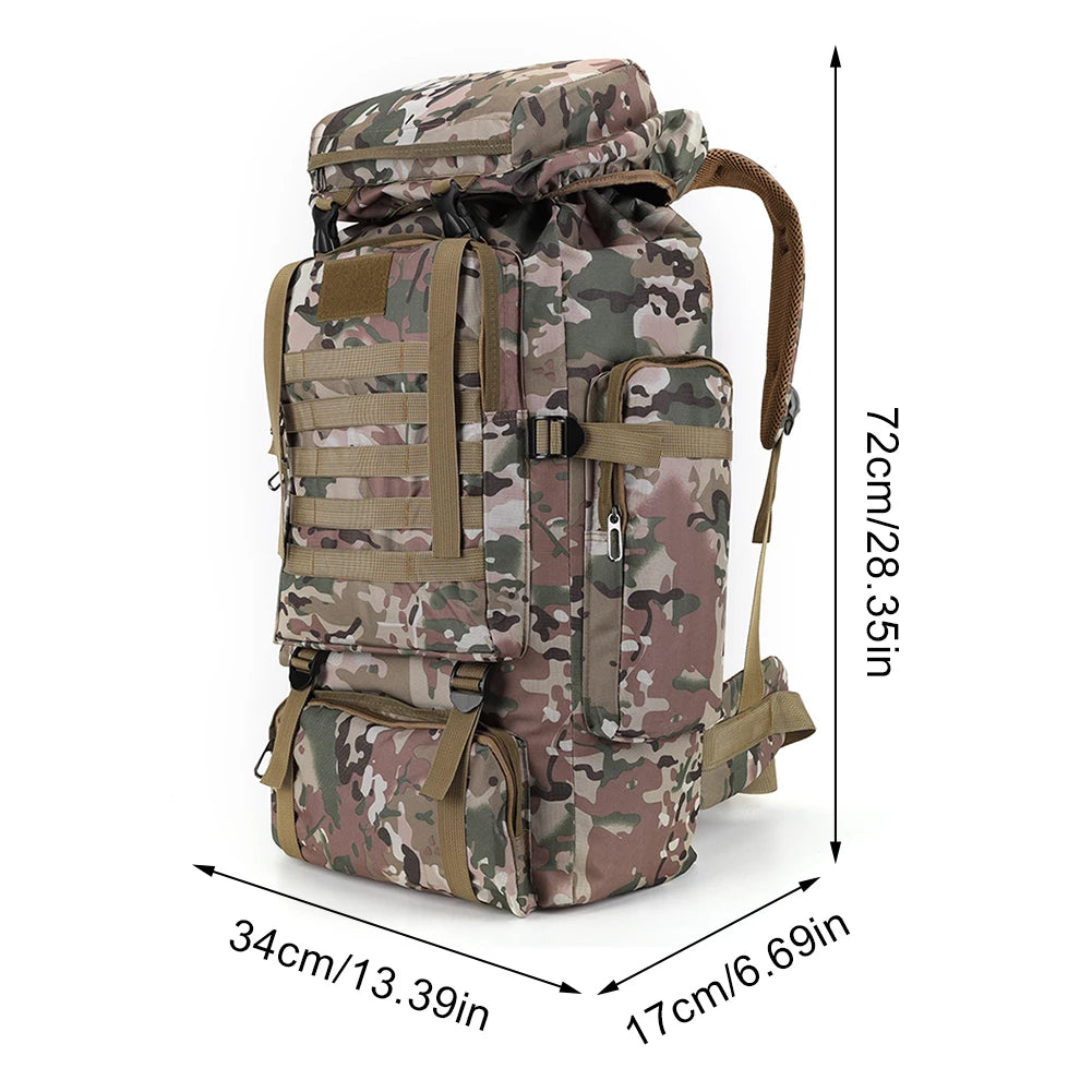80L Mountaineering Backpack – 600D Oxford Cloth Trekking Rucksack with Multiple Pockets