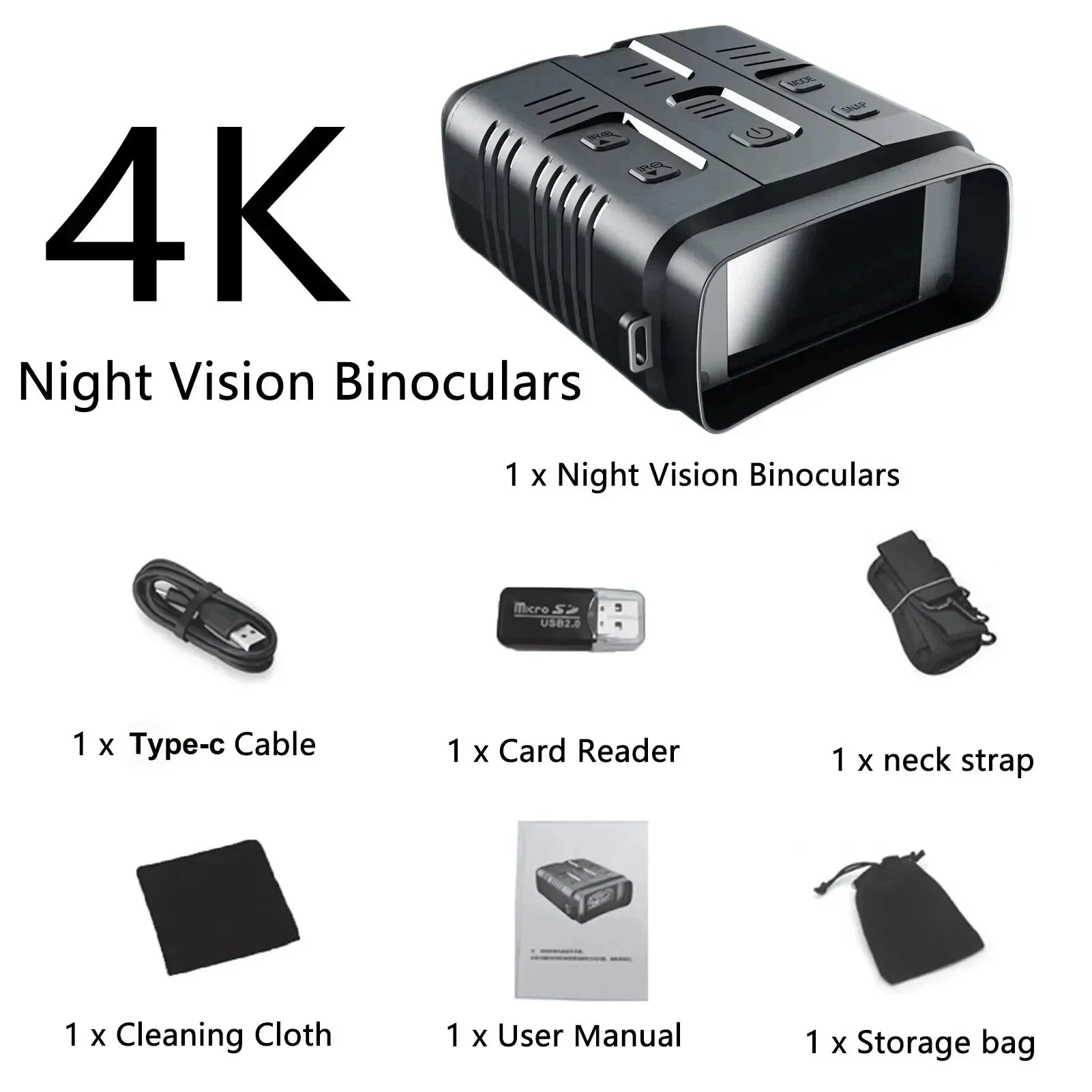 4K Night Vision Binoculars – 10x Digital Zoom 800m Range 8W Infrared WiFi Telescope for Hunting & Camping with Video Recording