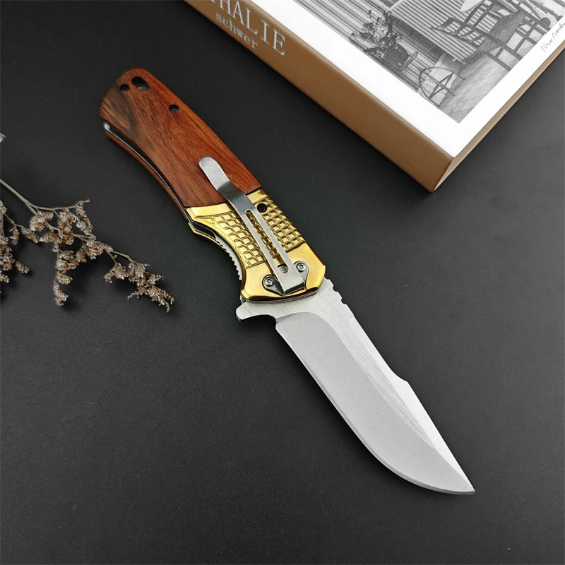 Camping DA96 Folding Knife Fishing Fruit Knife Brass+Colorful Wood Handle Hunting Self Defense Rescue EDC Folding Knife