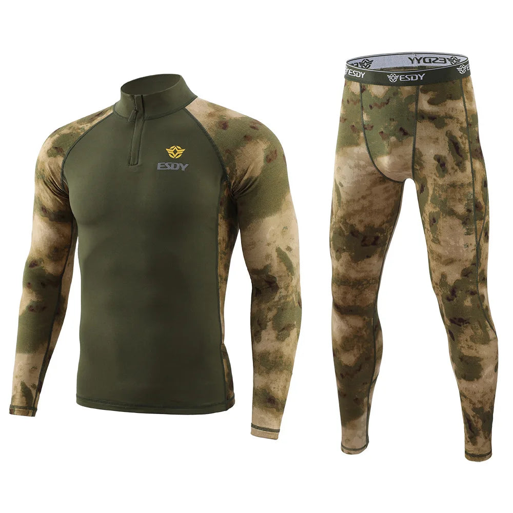 New Outdoor Sports Underwear Set – Camo Long-Sleeve Top & Pants