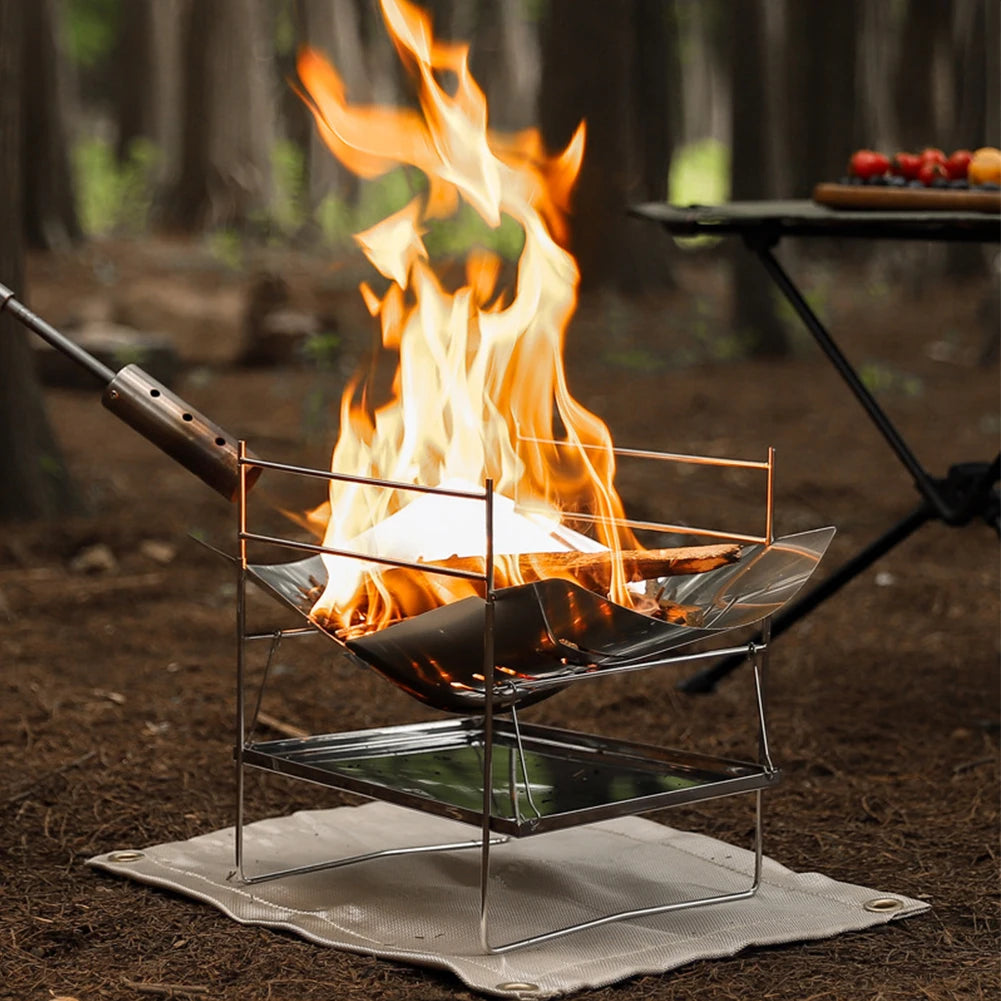 Camping BBQ Grill Portable Camping Fire Grill Folding Outdoor Wood Burner Stainless Steel Campfire Stove for Outdoor Backyards