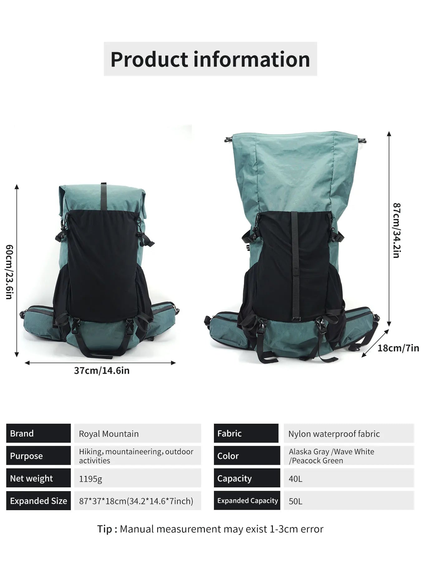 40L Outdoor Hiking Camping Backpack Large Capacity Waterproof Climbing Bag Travel Equipment Men Women's 2024 New Backpack