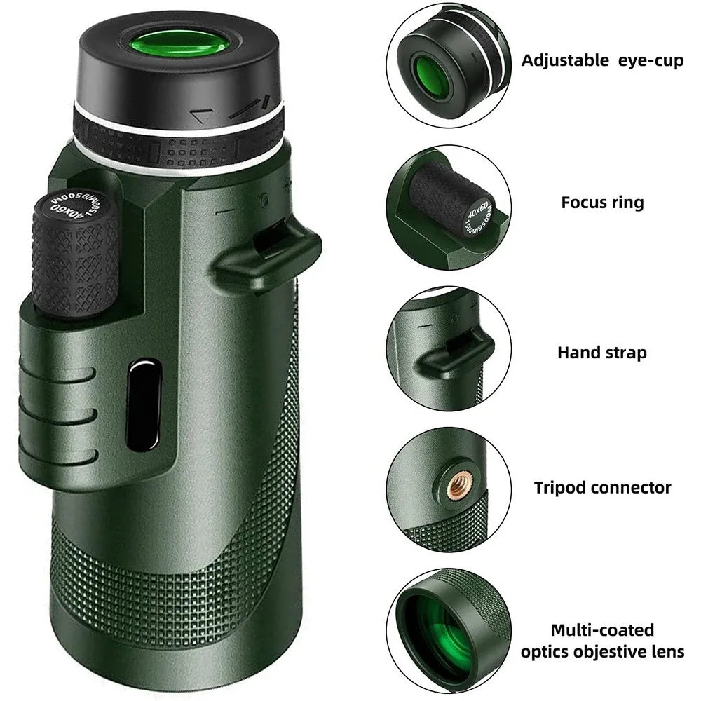 80x100 HD ZOOM Powerful Monocular Telescope Portable Binoculars Long Range Telescope Hunting Camping With Tripod Phone Clip