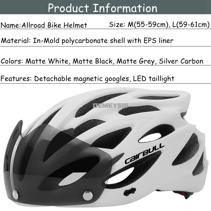 Integrated Mountain Bike Helmet with Removable Goggles, Visor & Taillight