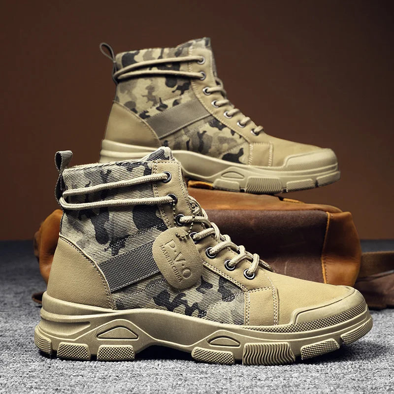 Men’s Casual Outdoor Desert Boots – Camouflage Lace-Up Platform Shoes
