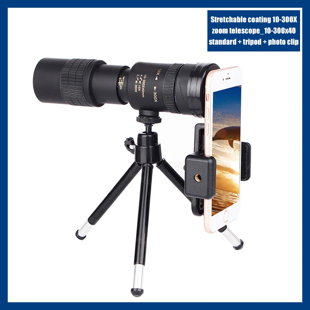 Military Metal 10-300x40 Zoom Len Spin Monoculars Professional Long Range Telescope Mobile Phone Photo Binoculars for Hunting