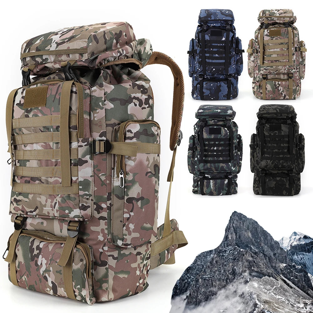 80L Mountaineering Backpack – 600D Oxford Cloth Trekking Rucksack with Multiple Pockets