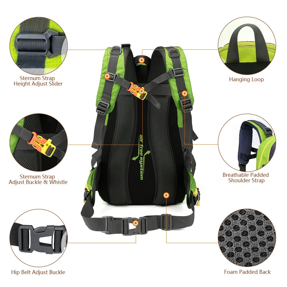 Cycle Climb 40L Water Resistant Travel Backpack Camp Hike Laptop Daypack Trekking Climb Back Bags For Outdoor  Men Women