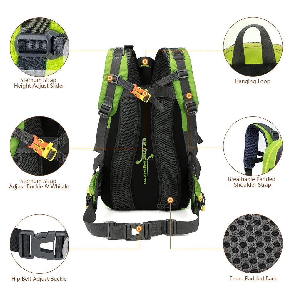 40L waterproof travel backpack, camping and hiking laptop bag, hiking backpack, men's and women's hiking backpack