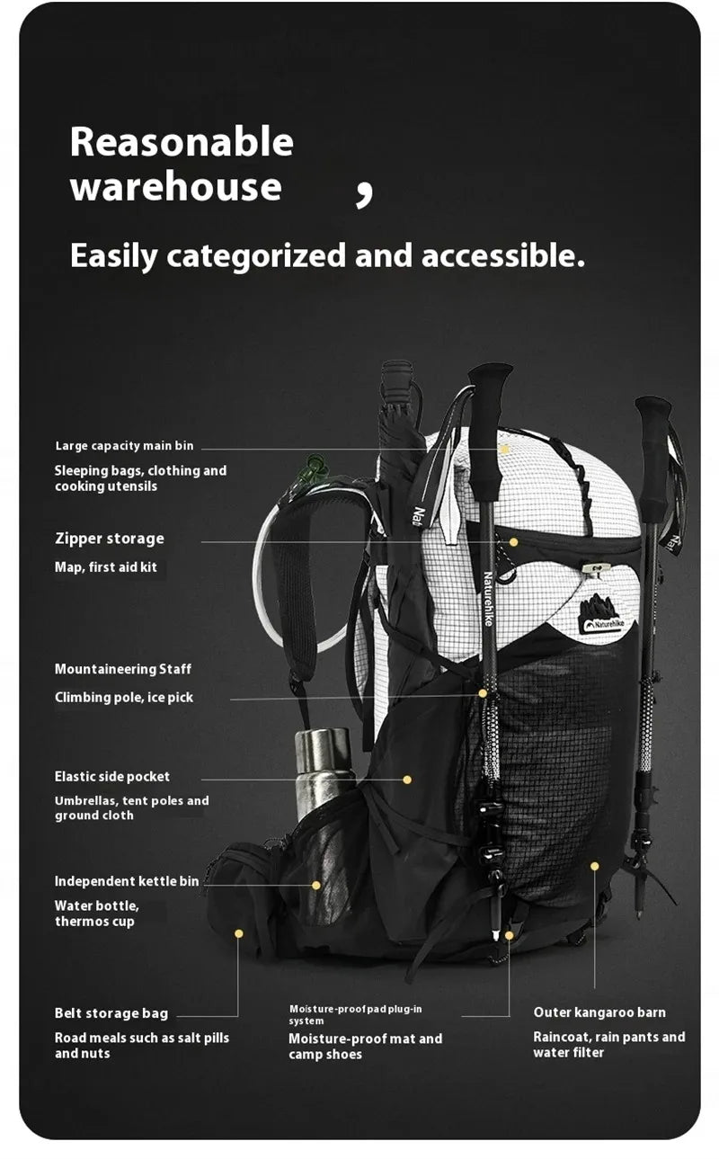 Naturehike 40L Ergonomic Camping Backpack Large Capacity Men's Hiking Backpack with Rain Cover Outdoor Travel Hiking Backpack