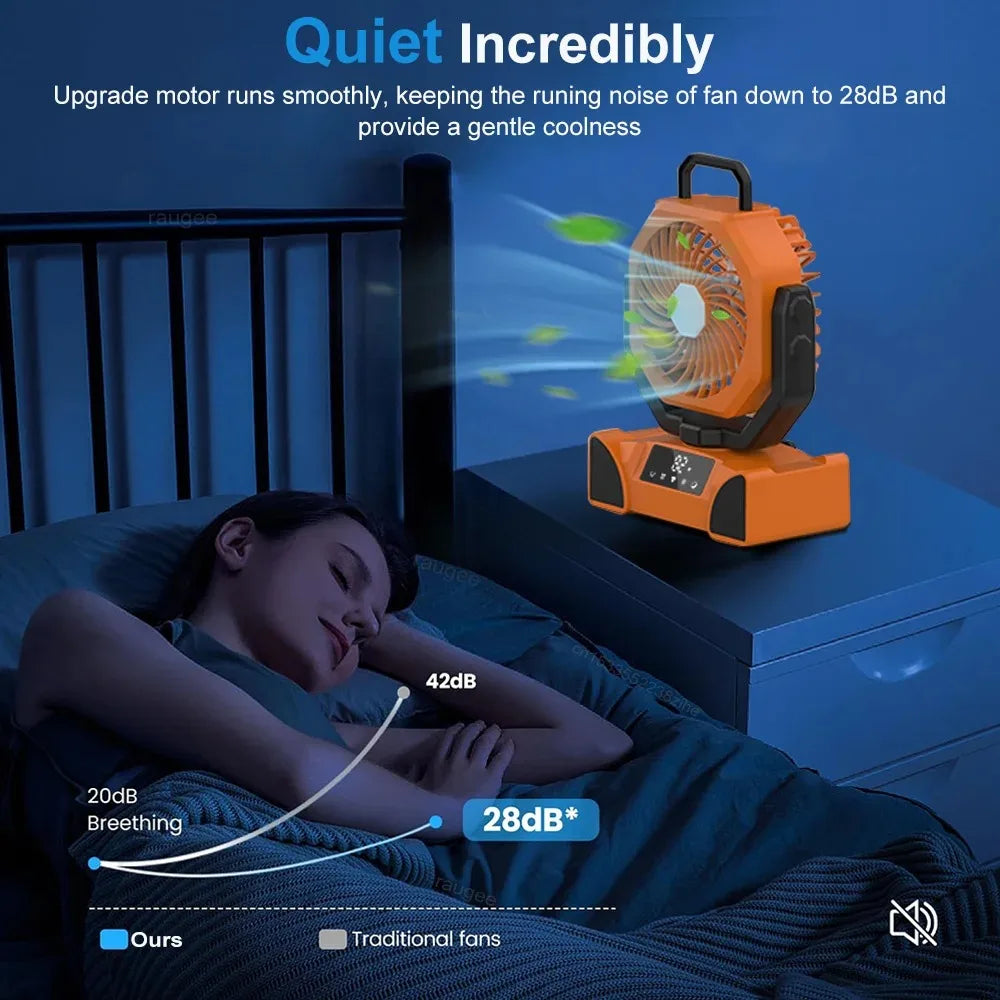 Camping Fan, 20000mAh Portable with Three Brightness Levels, Remote Control and Hanging Hook for Reading, Fishing and Travelling
