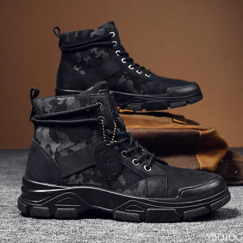 Men’s Casual Outdoor Desert Boots – Camouflage Lace-Up Platform Shoes