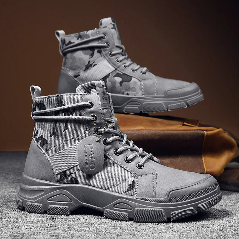 Men’s Casual Outdoor Desert Boots – Camouflage Lace-Up Platform Shoes
