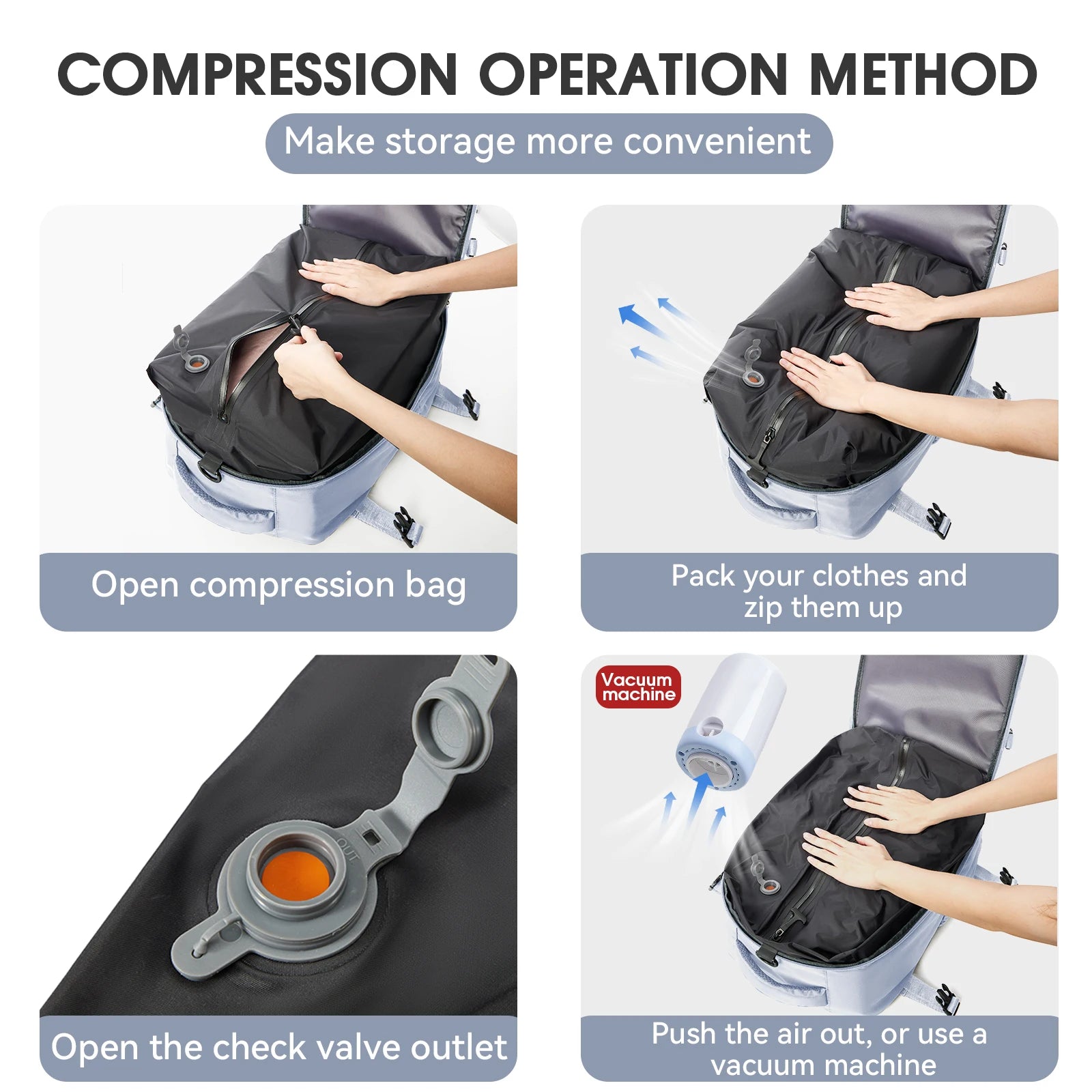 Camping Vacuum Travel Backpack For Women Men，Student Travel Cabin Vacuum Compression Backpack, 15.6 in laptop backpack Schoolbag