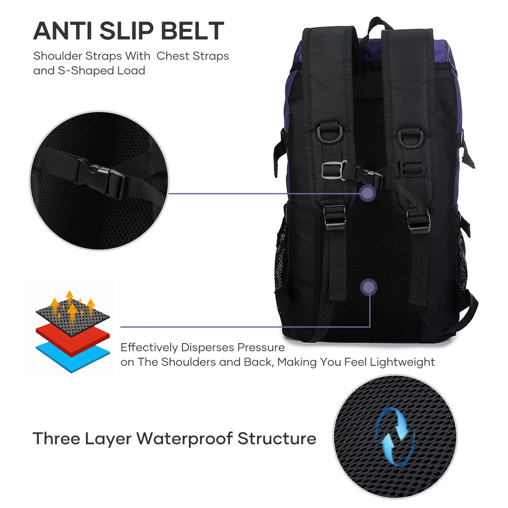 50L Hiking Travel Backpack, Waterproof Lightweight Daypack for Outdoor Sport Climbing Trekking Camping Backpack for Men Women