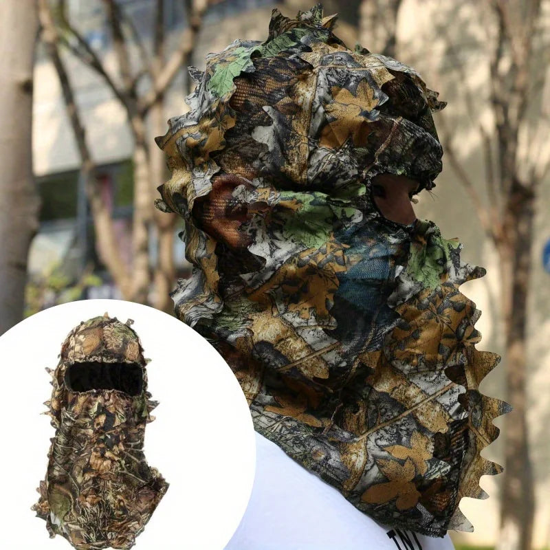 1pc 3D Camouflage Leafy Hat & Full Face Mask – Turkey Camo Hunting Gear