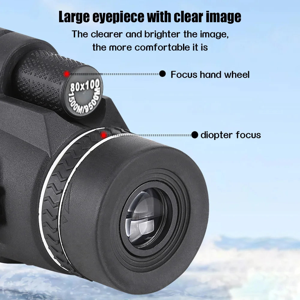 80x100 HD ZOOM Powerful Monocular Telescope Portable Binoculars Long Range Telescope Hunting Camping With Tripod Phone Clip