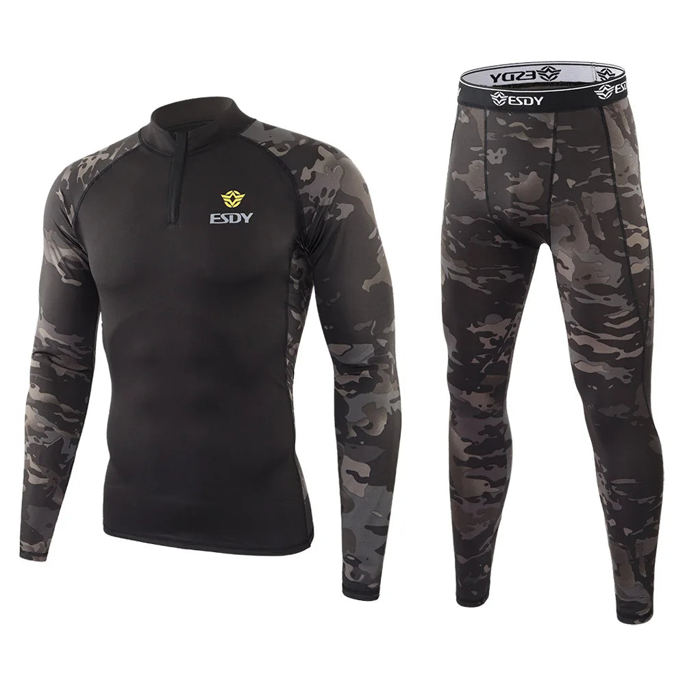 New Outdoor Sports Underwear Set – Camo Long-Sleeve Top & Pants