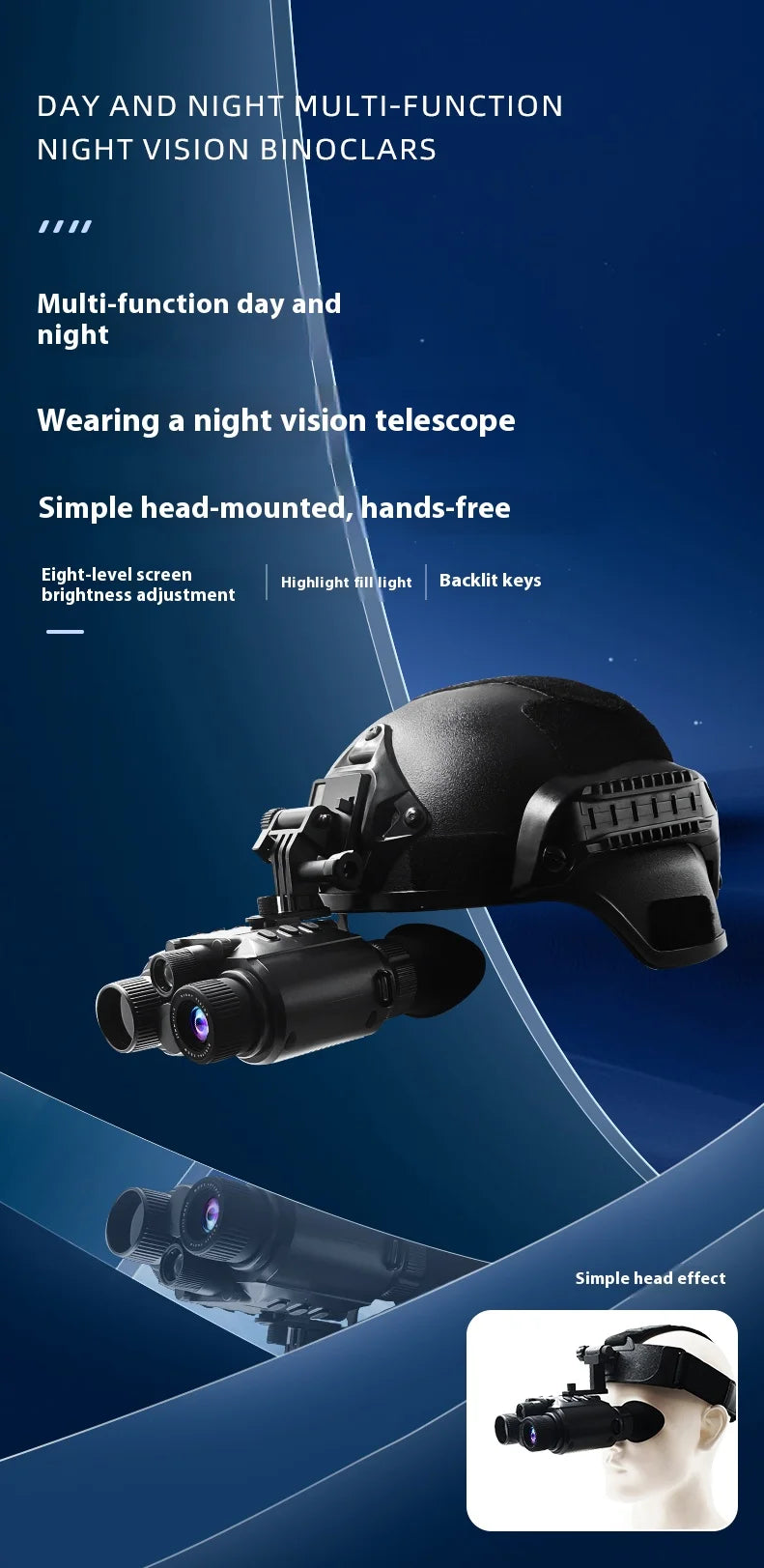 4K Night Vision Binoculars Goggles Head Mounted 8x Digital Zoom Telescope Infrared Tactical Flashlight Helmet Camping Hunting