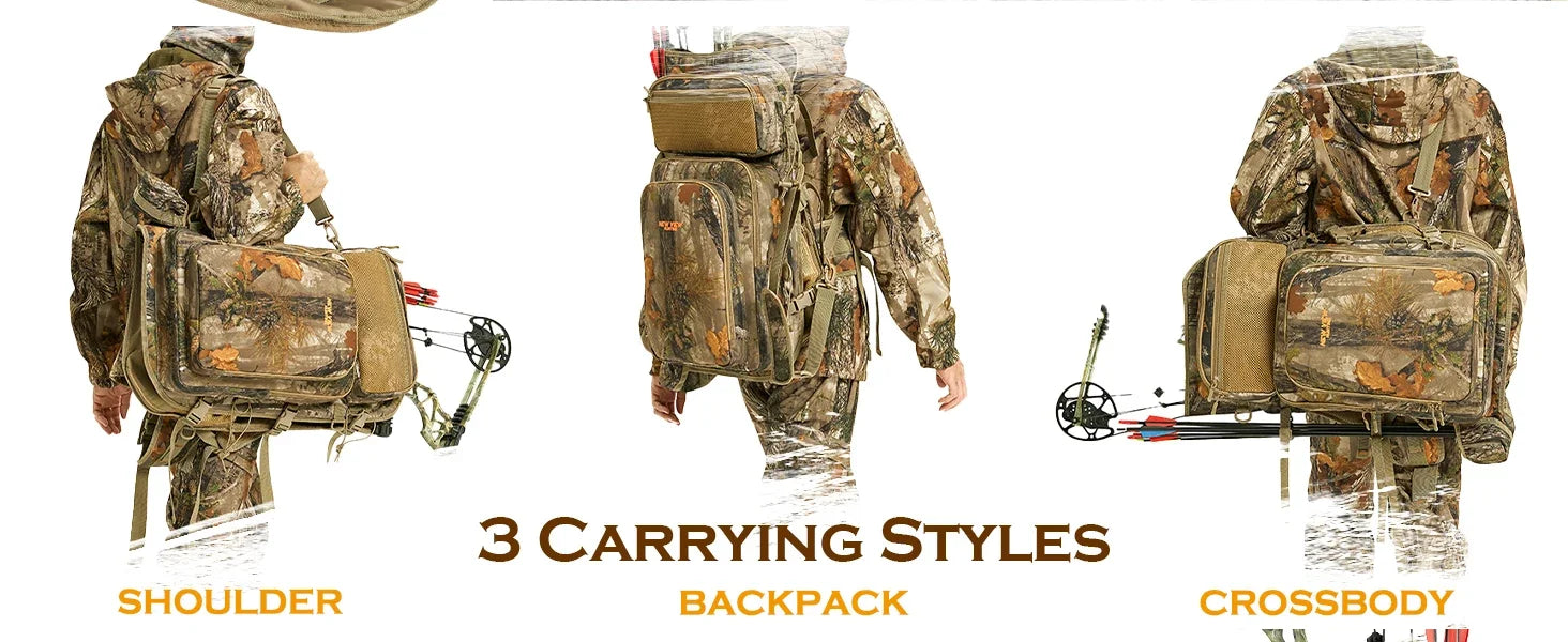 Bow Hunting Backpack for Men, Camo Compound Bag & Tree Saddle Back Pack with Bow Holder, for Elk Turkey Bear Deer