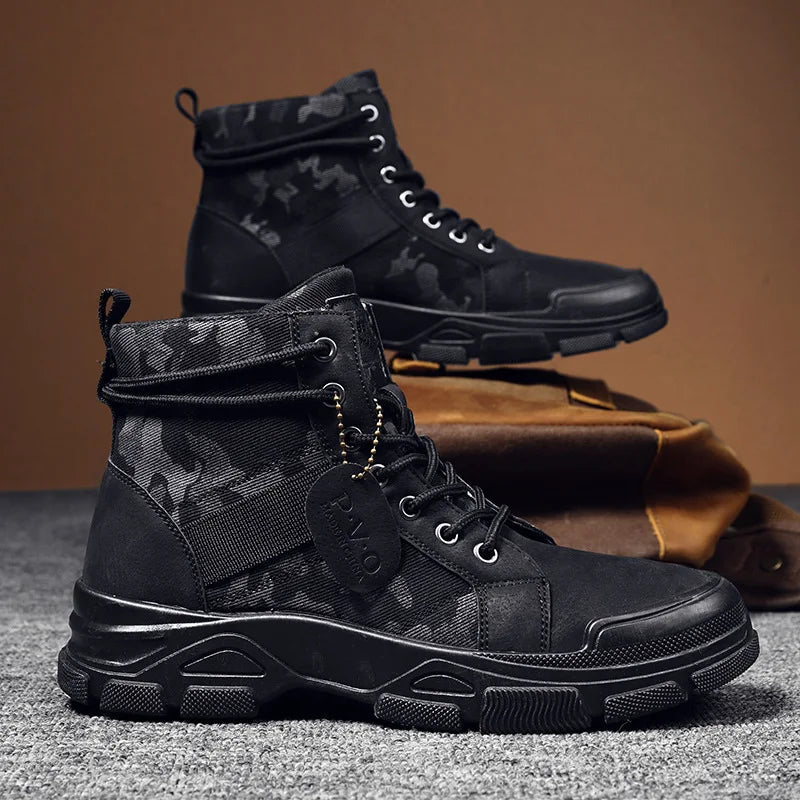 Men’s Casual Outdoor Desert Boots – Camouflage Lace-Up Platform Shoes