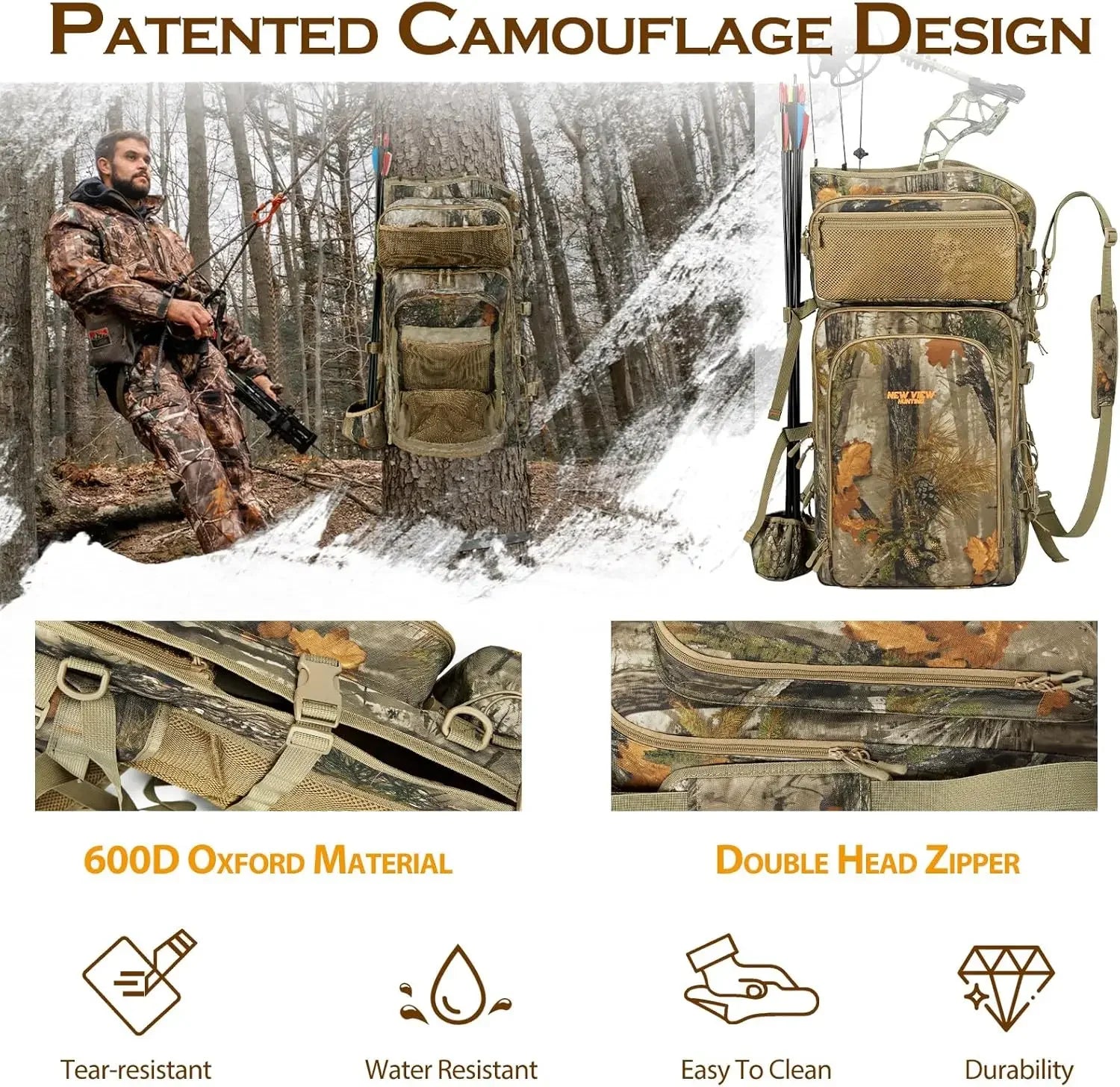 Bow Hunting Backpack for Men, Camo Compound Bag & Tree Saddle Back Pack with Bow Holder, for Elk Turkey Bear Deer
