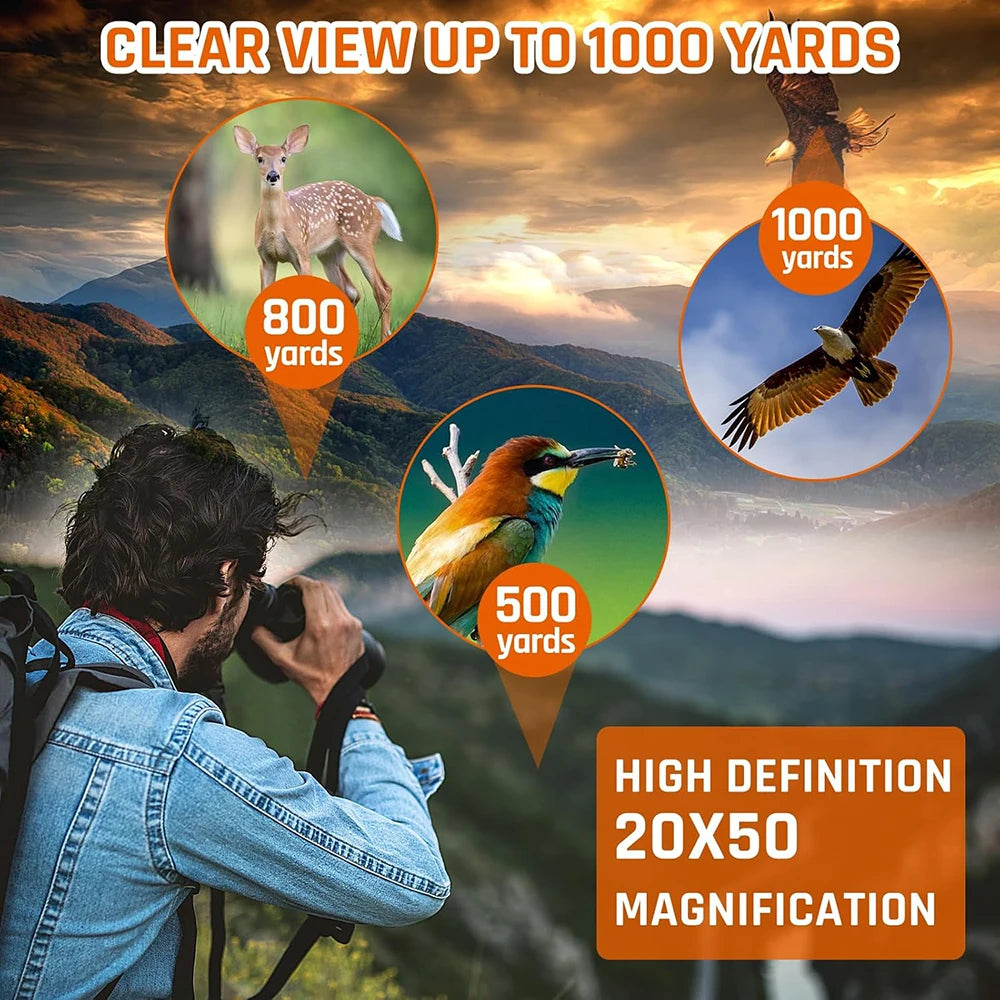 20x50 Military Binoculars for Adults with Smartphone Adapter With BAK4 Prism FMC Lens Telescope Tactical Binoculars for Hiking