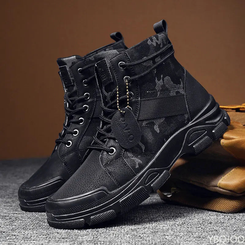 Men’s Casual Outdoor Desert Boots – Camouflage Lace-Up Platform Shoes