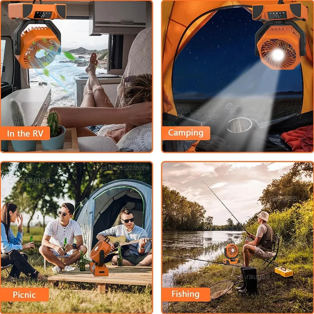 Camping Fan, 20000mAh Portable with Three Brightness Levels, Remote Control and Hanging Hook for Reading, Fishing and Travelling
