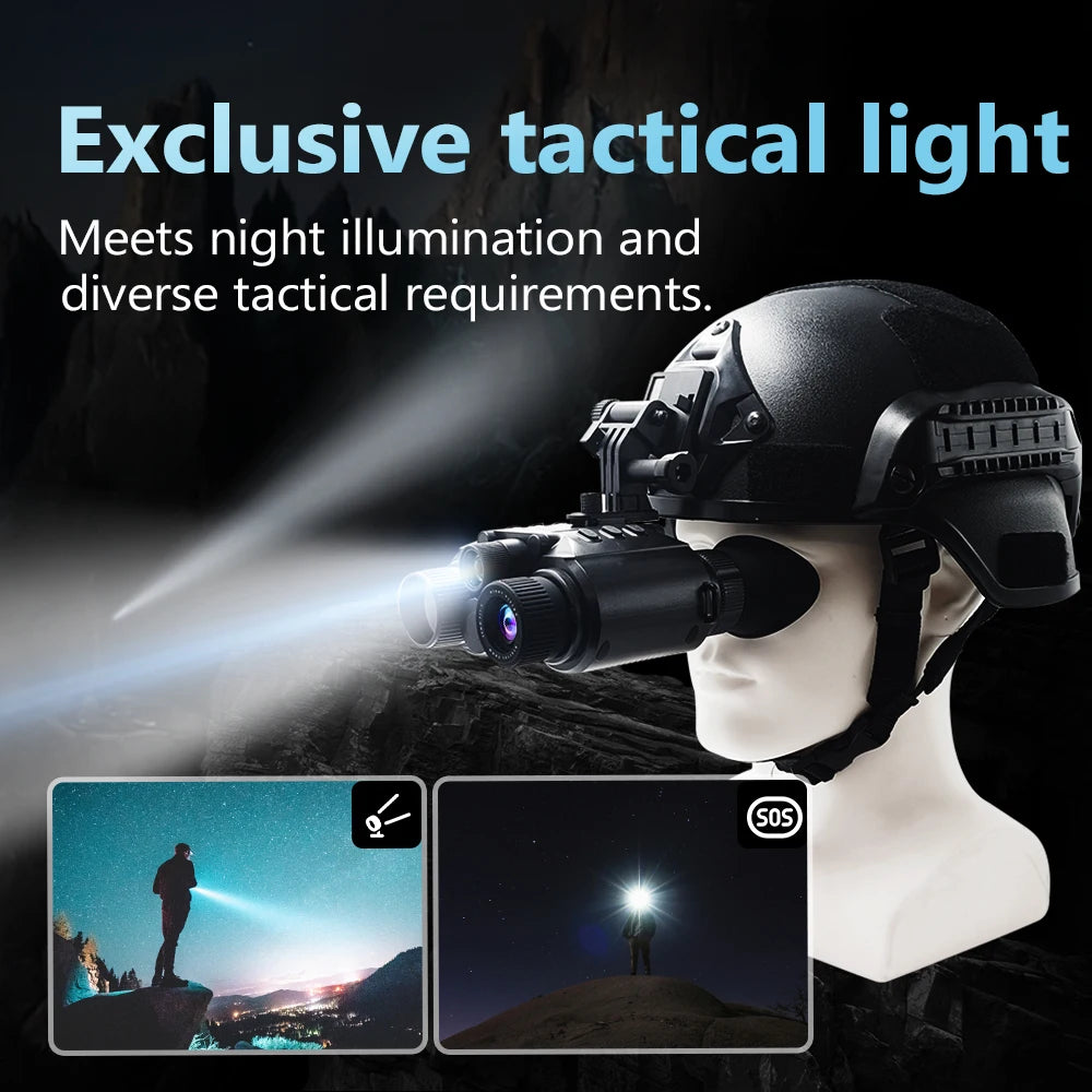 4K Night Vision Binoculars Goggles Head Mounted 8x Digital Zoom Telescope Infrared Tactical Flashlight Helmet Camping Hunting