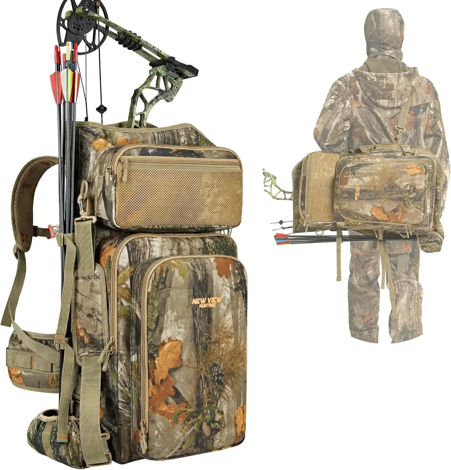 Bow Hunting Backpack for Men, Camo Compound Bag & Tree Saddle Back Pack with Bow Holder, for Elk Turkey Bear Deer