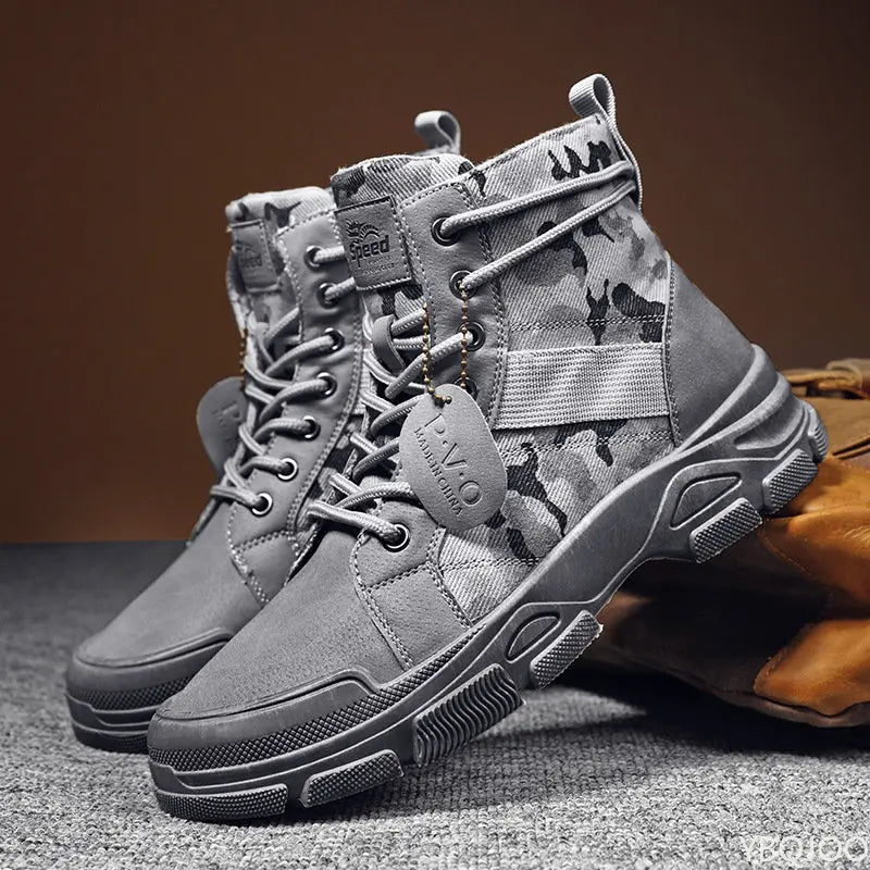 Men’s Casual Outdoor Desert Boots – Camouflage Lace-Up Platform Shoes