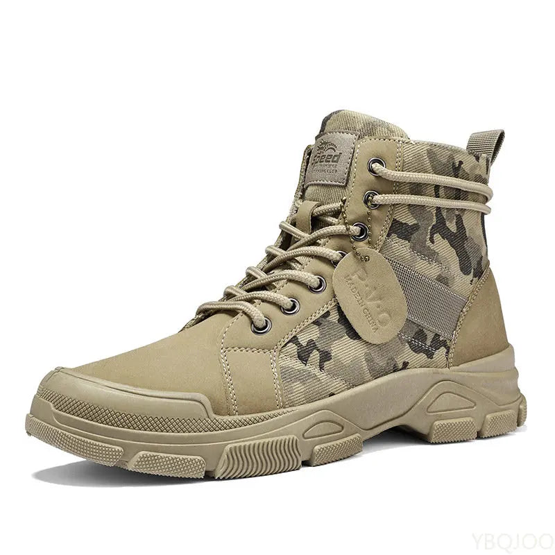 Men’s Casual Outdoor Desert Boots – Camouflage Lace-Up Platform Shoes