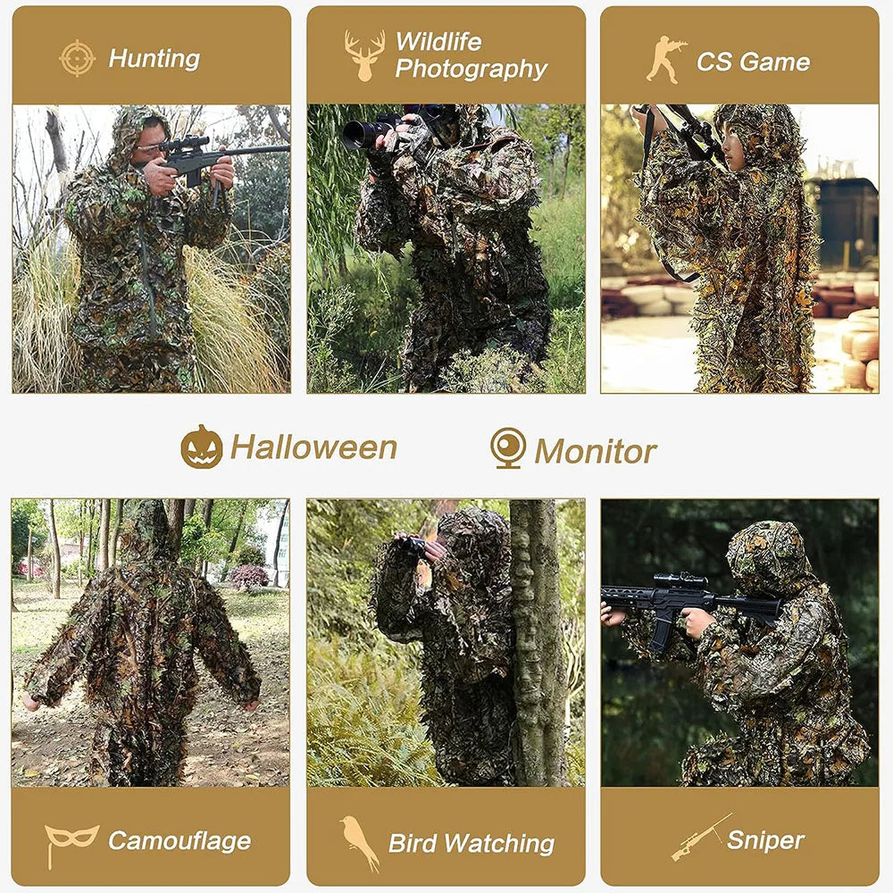 Ghillie Suit for Men, Women & Kids – 3D Leafy Bionic Camouflage