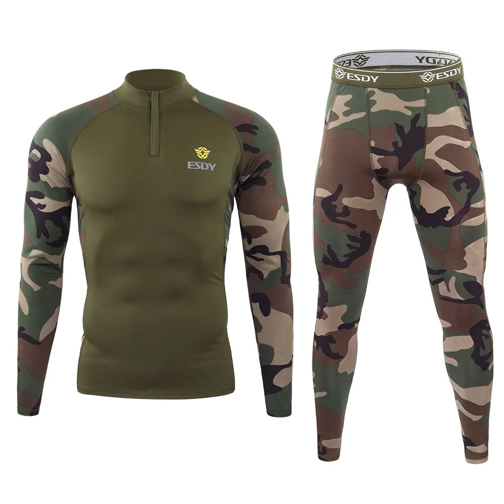 New Outdoor Sports Underwear Set – Camo Long-Sleeve Top & Pants