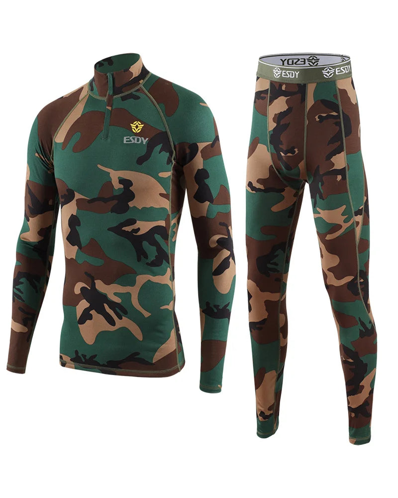 New Outdoor Sports Underwear Set – Camo Long-Sleeve Top & Pants