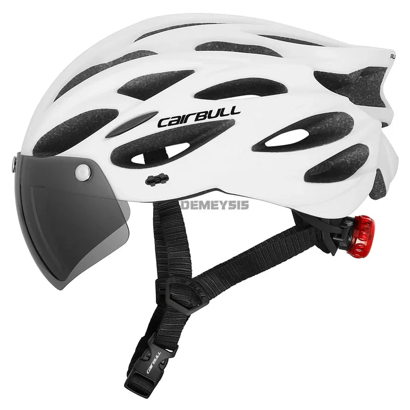 Integrated Mountain Bike Helmet with Removable Goggles, Visor & Taillight